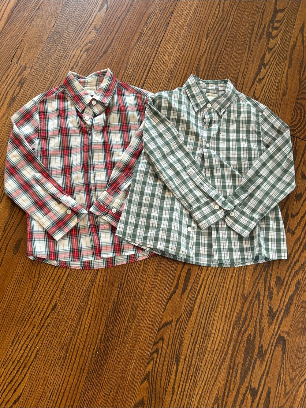 Crewcuts Set of 2 Red Plaid & Green Plaid Button-Down Shirts, size 4-5 NWOT